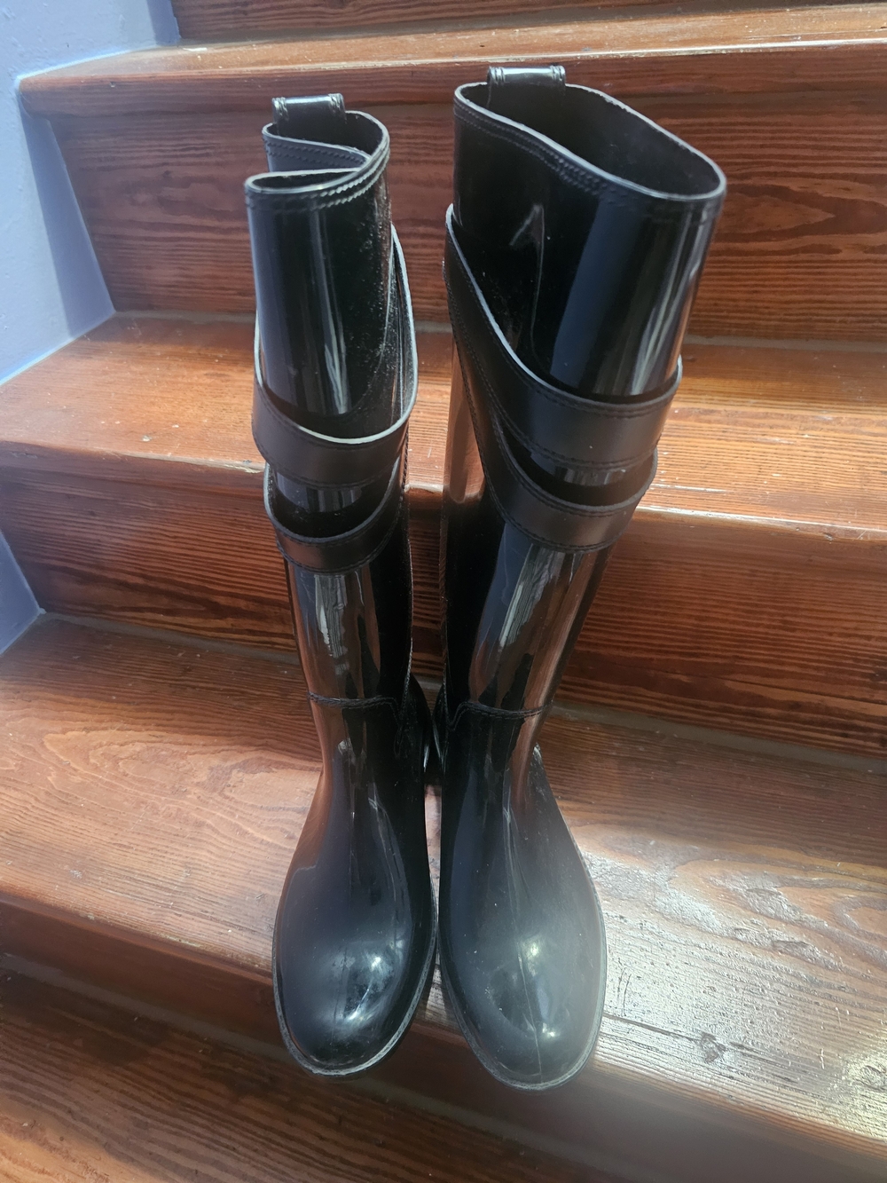 Coach Black Glossy Knee-High Rain Boots